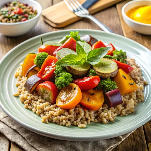 Tazón de Cebada y Verduras Asadas al Pesto